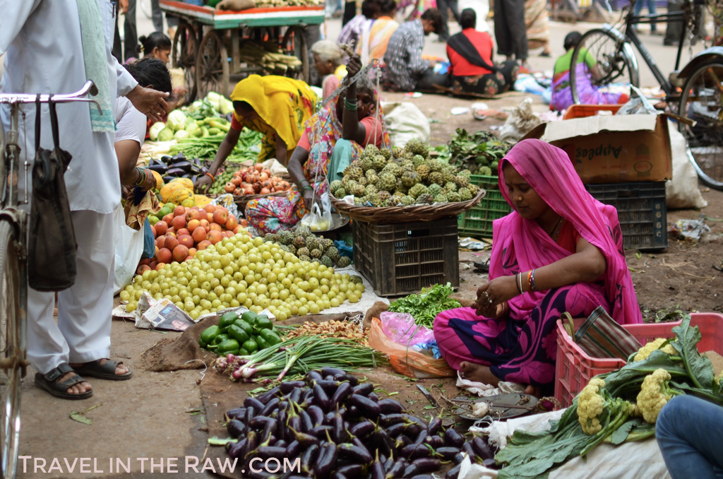 Local Market with fruits and vegetables in Varanasi, India